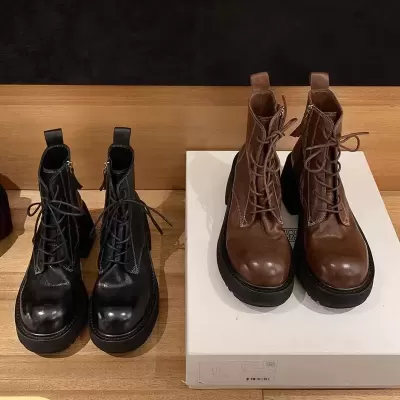 Autumn New Washed Horse Leather Lace Up Block Heel Motorcycle Boots for Women · YANYAN China shoe factory