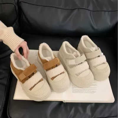 New Autumn Winter Genuine Leather Thick Fur Lined Casual Shoes for Women
