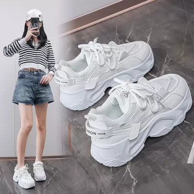 Korean Style Chunky Sneakers for Women 2024 Fall Thick Sole Casual Walking Shoes · YANYAN China shoe factory
