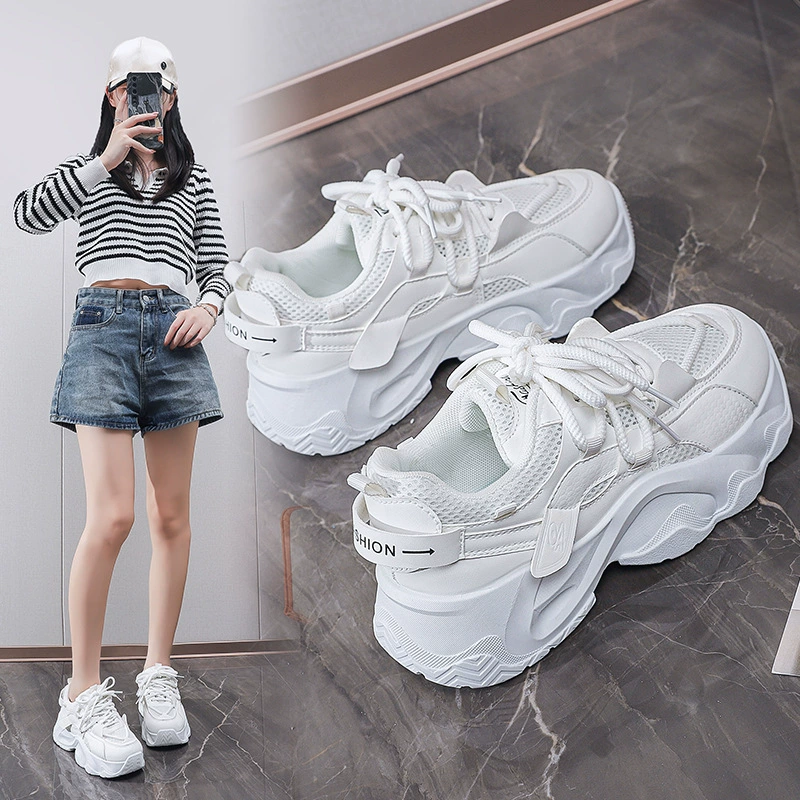 Korean Style Chunky Sneakers for Women 2024 Fall Thick Sole Casual Walking Shoes