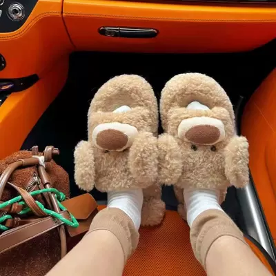 Women's Yu Wenwen Style Cute Plush Slippers 2025, Thick Sole Fur Slide Sandals