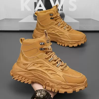 Men's Martin Boots Autumn Breathable High Top British Retro Work Boots Outdoor Hiking Desert Combat Yellow Boots