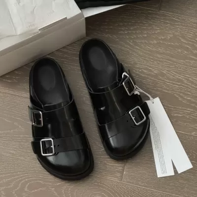 Women's New Black Birkenstock Slippers 2025, Korean Thick Sole Buckle Toe-Cover Mules