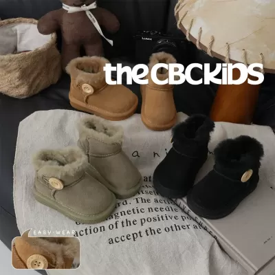 XSHX Kids Snow Boots, Vintage, Unisex, Winter, Thick, Button Closure, Wenzhou Shoes