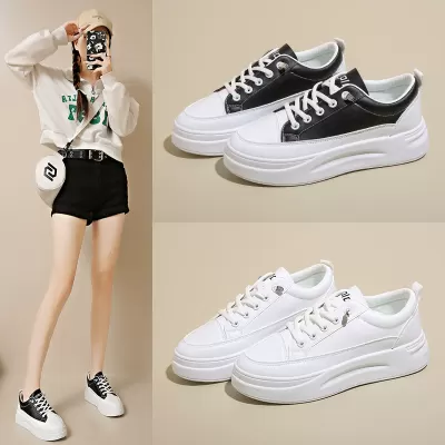 Korean Style White Sneakers for Women 2024 Fall Thick Sole Breathable Casual Shoes · YANYAN China shoe factory