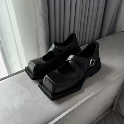 Women's French Square Toe Mary Jane Shoes, Chunky Heel Vintage Cross Strap Flats · YANYAN China shoe factory