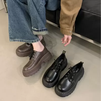 New Autumn British Lace Up Block Heel Loafers for Women