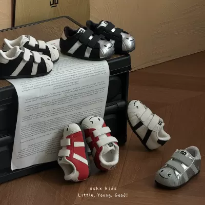 XSHX Kids Cute Walking Shoes, Unisex, Autumn Winter, Fleece, Velcro, Thin Sole
