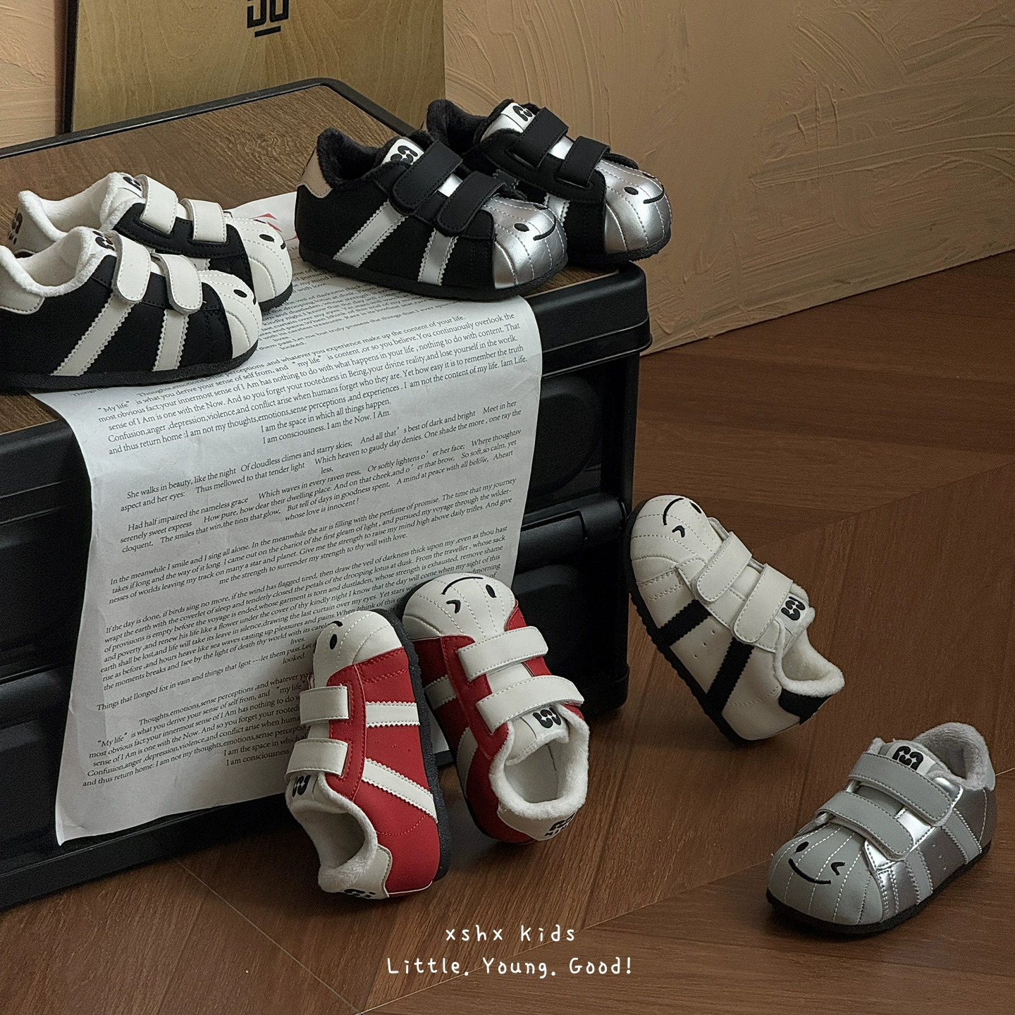 XSHX Kids Cute Walking Shoes, Unisex, Autumn Winter, Fleece, Velcro, Thin Sole