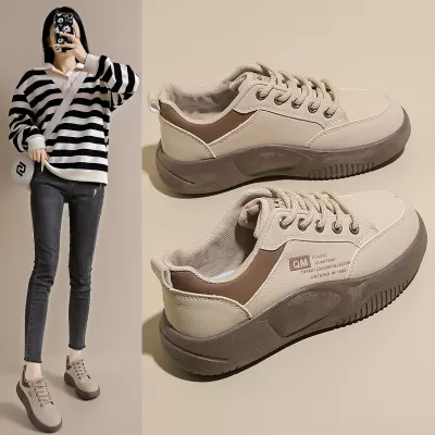 White Sneakers for Women 2024 Fall Korean Style Thick Sole Loafers Casual Shoes XQ5801