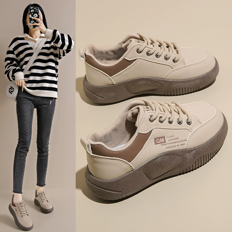 White Sneakers for Women 2024 Fall Korean Style Thick Sole Loafers Casual Shoes XQ5801