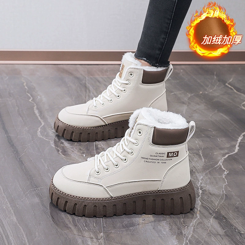 Botas Martin Caña Alta Forradas en Vellón para Mujer Invierno Coreanas Cálidas Suela Gruesa Botas de Nieve