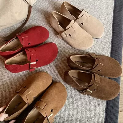 New Autumn Winter Genuine Leather Slip On Buckle Birkenstock Shoes for Women