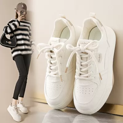 2025 Spring White Sneakers for Women Korean Style Thick Sole Casual Board Shoes H6518 · YANYAN China shoe factory