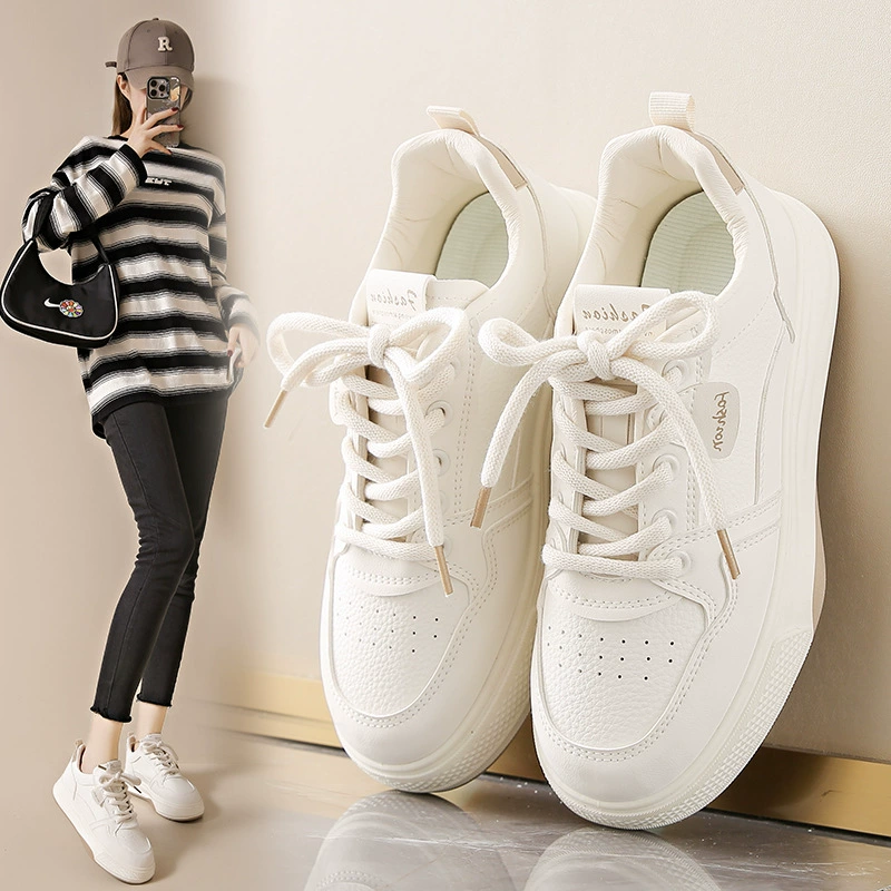 2025 Spring White Sneakers for Women Korean Style Thick Sole Casual Board Shoes H6518