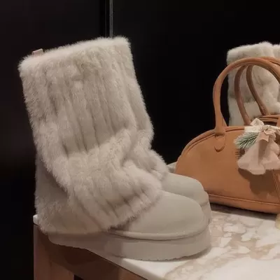 New Winter Round Toe Fur Lined Snow Boots for Women