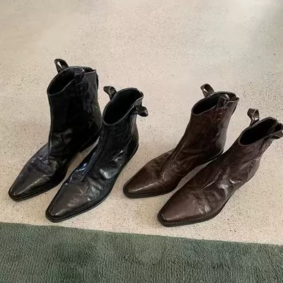 New Autumn Pointed Toe V-Cut Western Cowboy Boots Block Heel for Women