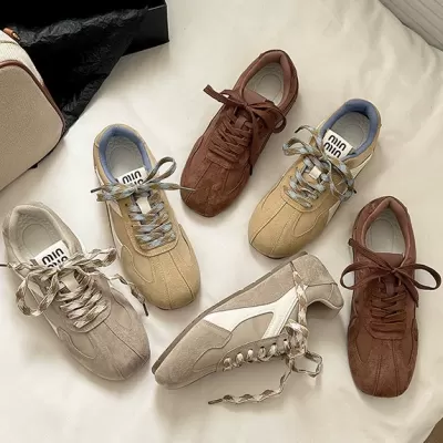New Autumn Vintage Color Block Square Toe Sneakers for Women