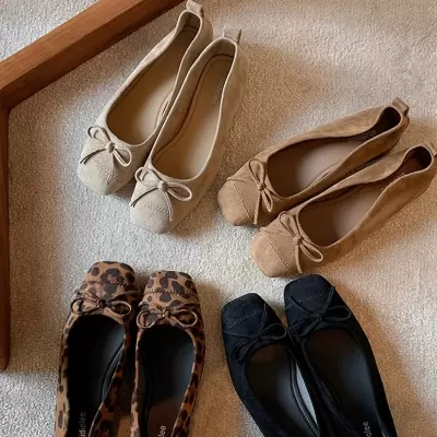 New Autumn Square Toe Bow Block Heel Leopard Print Flats for Women · YANYAN China shoe factory