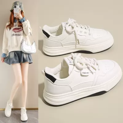 Baskets blanches printemps 2025 pour femme, style coréen, semelle épaisse, chaussures décontractées H6518 · YANYAN China shoe factory