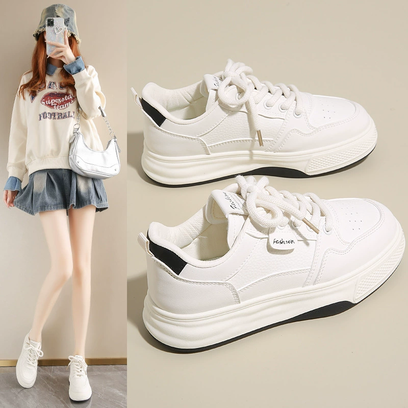 2025 Spring White Sneakers for Women Korean Style Thick Sole Casual Board Shoes H6518