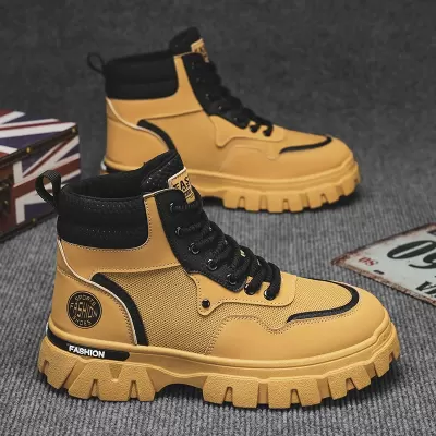 Men's Martin Boots Autumn Breathable High Top British Retro Work Boots Outdoor Hiking Desert Combat Yellow Boots · YANYAN China shoe factory