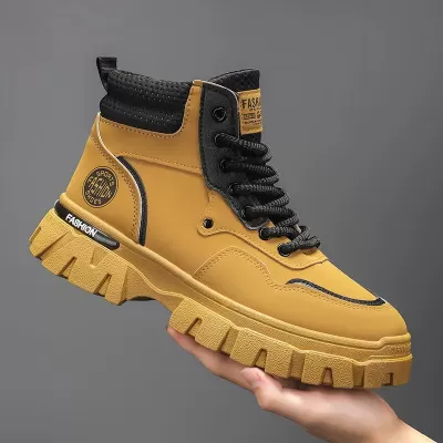2025 Autumn Winter Men's High Top Martin Boots Thick Sole Height Increasing Waterproof Versatile Fashion Work Boots Live Stream