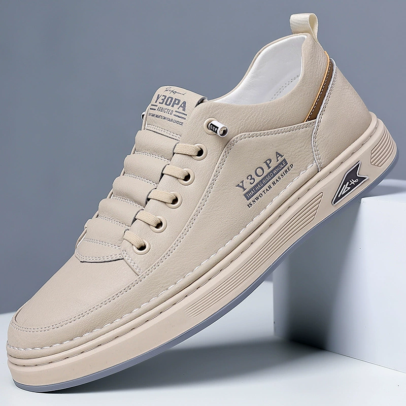 Men's Casual Shoes Spring 2026 Leather Breathable Sports Casual Shoes Teenager Fashion Versatile White Shoes