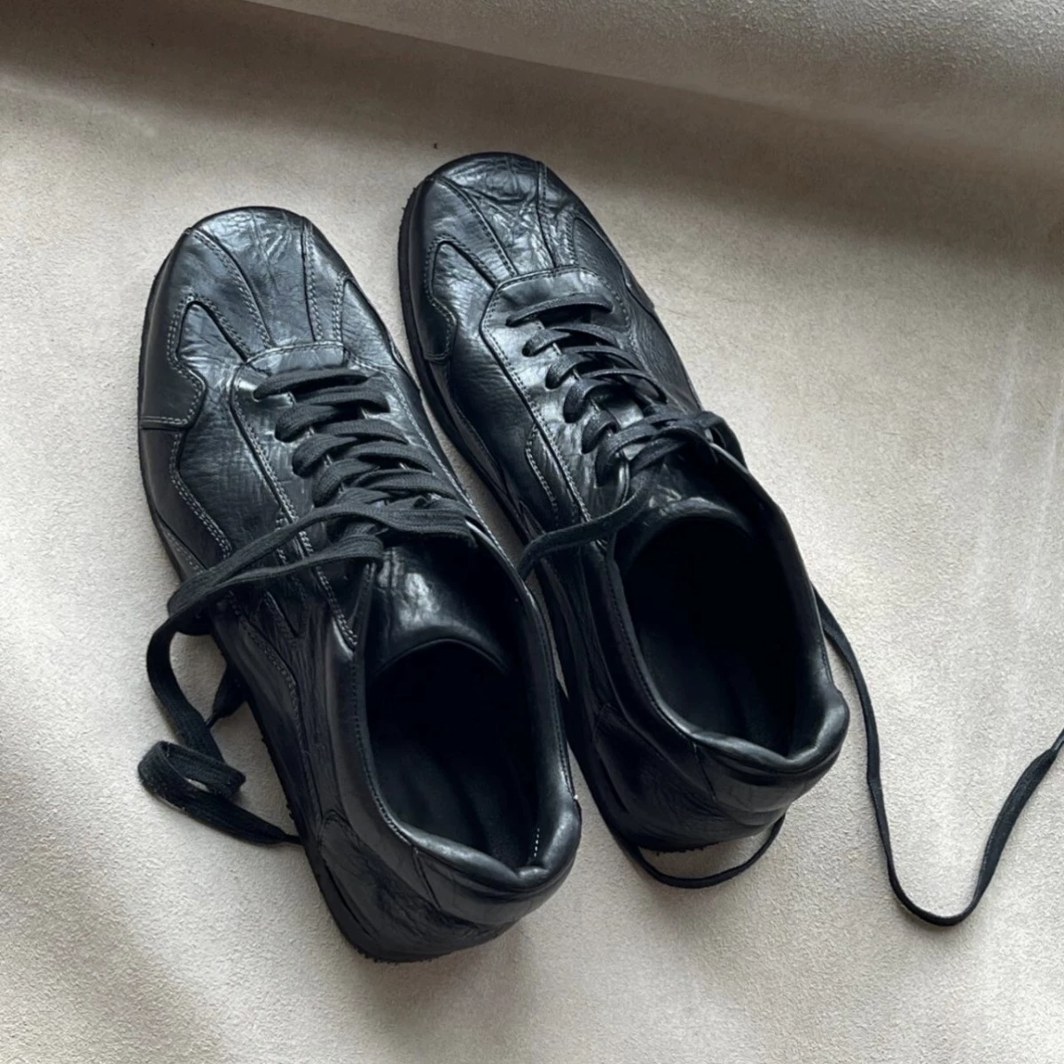 Women's Autumn Washed Handmade Leather German Trainer Shoes, Retro Lace-Up Flats