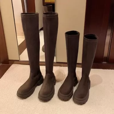 New Women's Round Toe Thick Sole Stretch Suede Over-the-Knee Slim Boots for Fall Winter · YANYAN China shoe factory