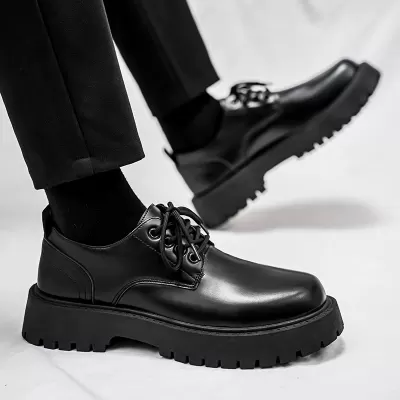 Herren Lederschuhe Business Britische Derby Schuhe Frühjahr klobiger Kopf Freizeit Mode erhöhend dicke Sohle · YANYAN China shoe factory