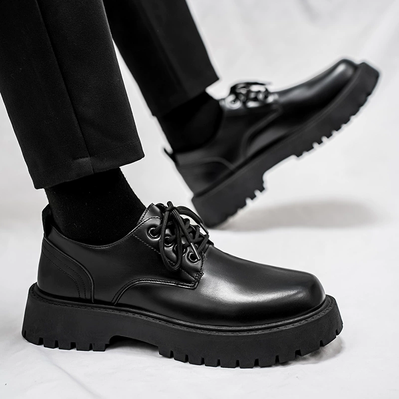Men's Leather Shoes Business British Derby Shoes Spring Chunk Head Casual Fashion Height Increasing Thick Sole
