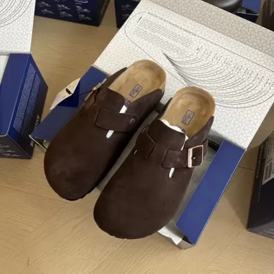 Women's Korean Japanese Retro Wide Birkenstock Toe-Cover Mules, Handmade Suede Leather