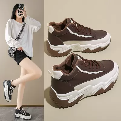 2024 Fall High-Top Shoes for Women Korean Style Thick Sole Casual Dad Sneakers NK803 · YANYAN China shoe factory