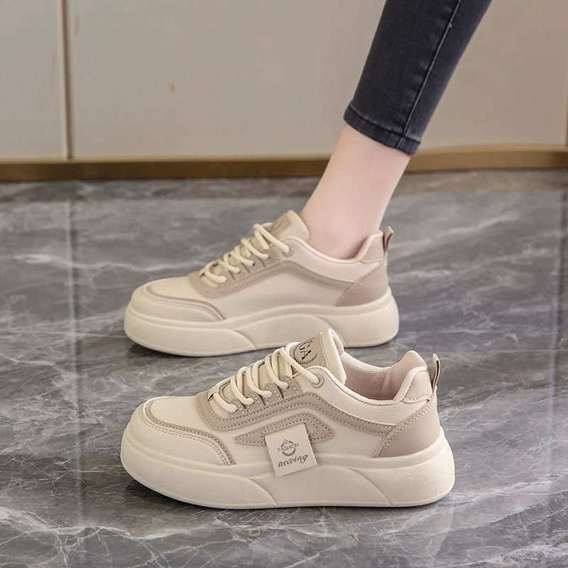 White Sneakers for Women 2025 Summer Breathable Korean Style Thick Sole Casual Board Shoes