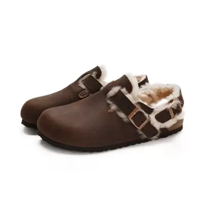 Women's Retro Brown Birkenstock Shoes 2025, Winter Fleece Wool Back Strap Sandals