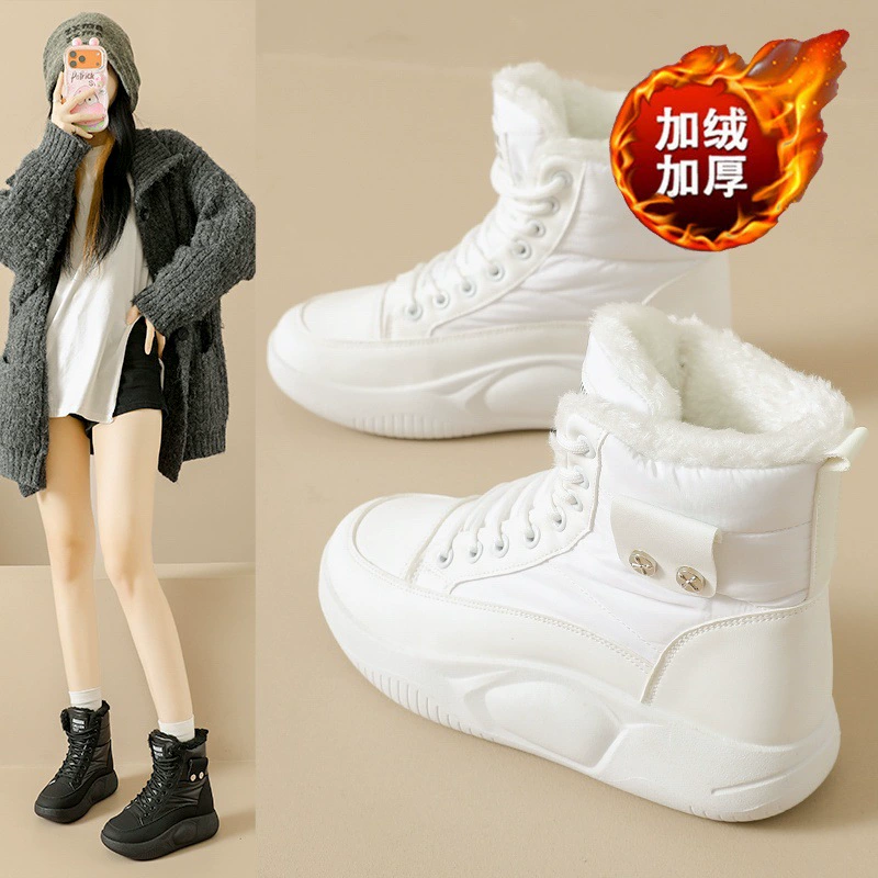 Bottines de neige montantes pour femme, hiver 2025, doublées polaire, chaudes, semelle épaisse, chaussures en coton