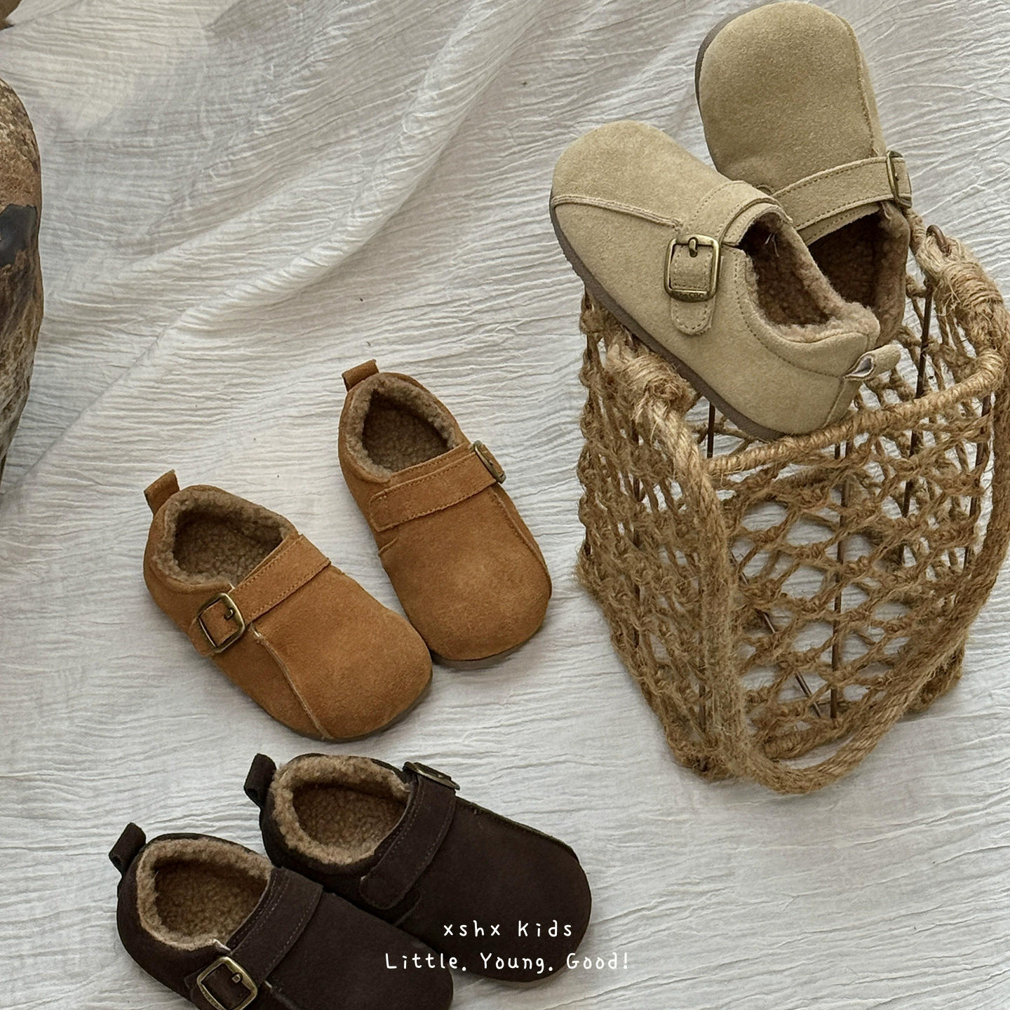 XSHX Kids Retro Casual Shoes, Unisex, Autumn, Suede, Velcro, Thin Sole
