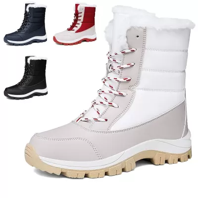 New Plus Size Winter Warm Lined High Top Snow Boots Women Lace Up Fur Boots Color Block