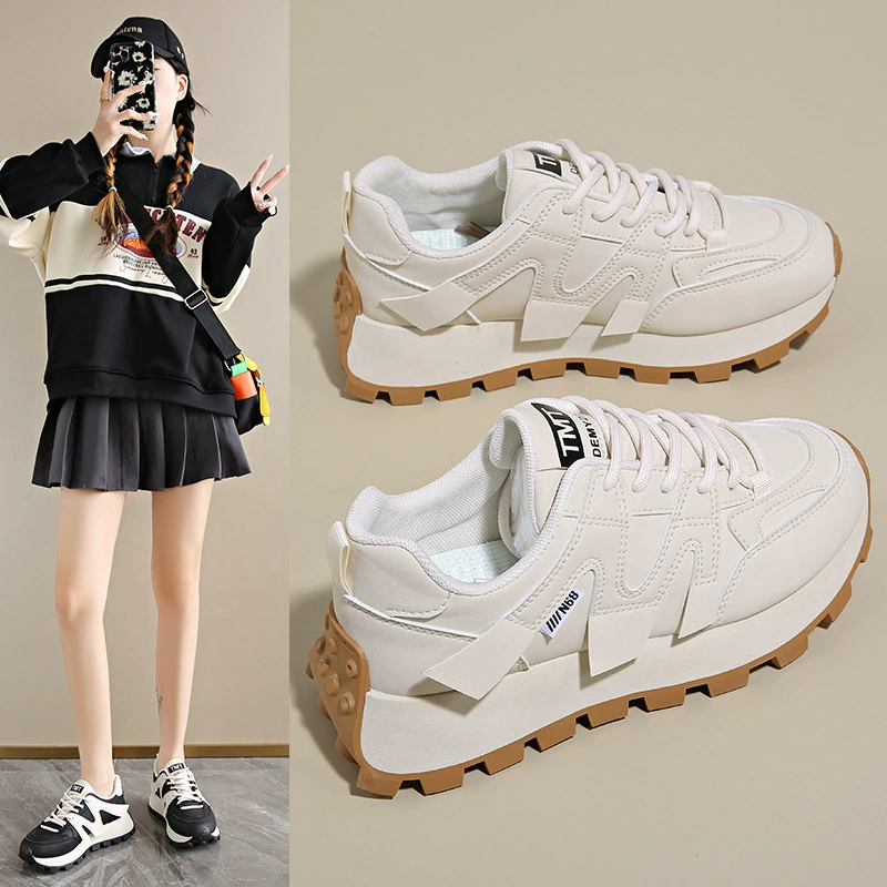 Korean Style Agassi Shoes for Women 2025 Spring Thick Sole Running Casual Shoes 6682