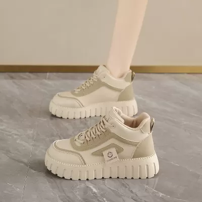2025 Spring High-Top White Sneakers for Women Korean Style Thick Sole Casual Board Shoes · YANYAN China shoe factory
