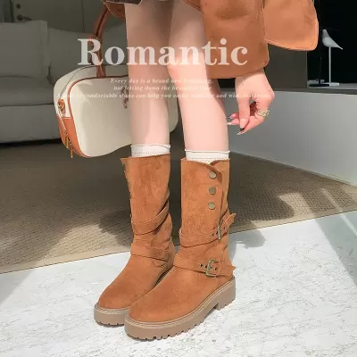 New Women's Faux Shearling Foldable Two-Way Chunky Heel Motorcycle Short Boots for Fall Winter · YANYAN China shoe factory