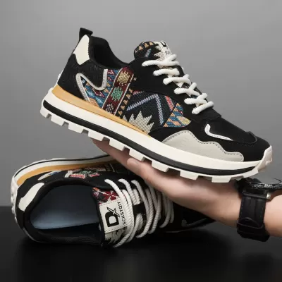 Men's Fashion Embroidered Casual Sneakers, Thick Sole Heightening All Seasons 2024 · YANYAN China shoe factory