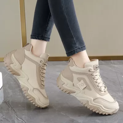 2024 Fall Dad Sneakers for Women Korean Style High-Top Thick Sole Casual Shoes 1303 · YANYAN China shoe factory