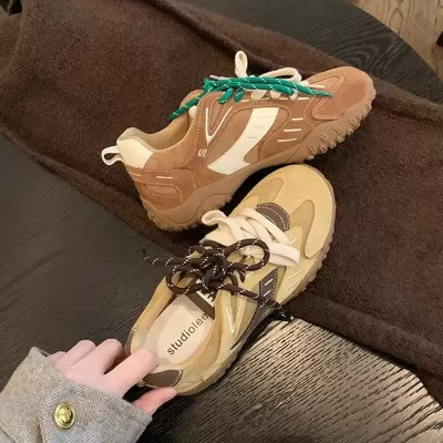 New Women's Thick Sole Height Increasing Casual Leather German Training Board Shoes for Fall Winter
