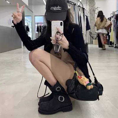 Women's Stacked Boots Wasteland Dune Soft Thick Sole Motorcycle Buckle Short Boots Martin Boots · YANYAN China shoe factory