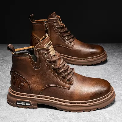 Men's Shoes Autumn Winter High Top Martin Boots 2025 New Men's British Low Top Casual Leather Shoes Retro Work Shoes
