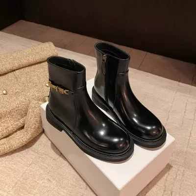 Women's Noble Side Zip Small Gold Buckle Chelsea Boots Motorcycle Martin Short Boots Slim Boots · YANYAN China shoe factory