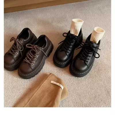 New Women's Classic British Lace-Up Loafer Round Toe Flat Derby Shoes in Leather