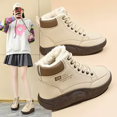 Winter Fleece-Lined High-Top Shoes for Women Korean Warm Thick Sole Casual Board Short Boots ZY5866